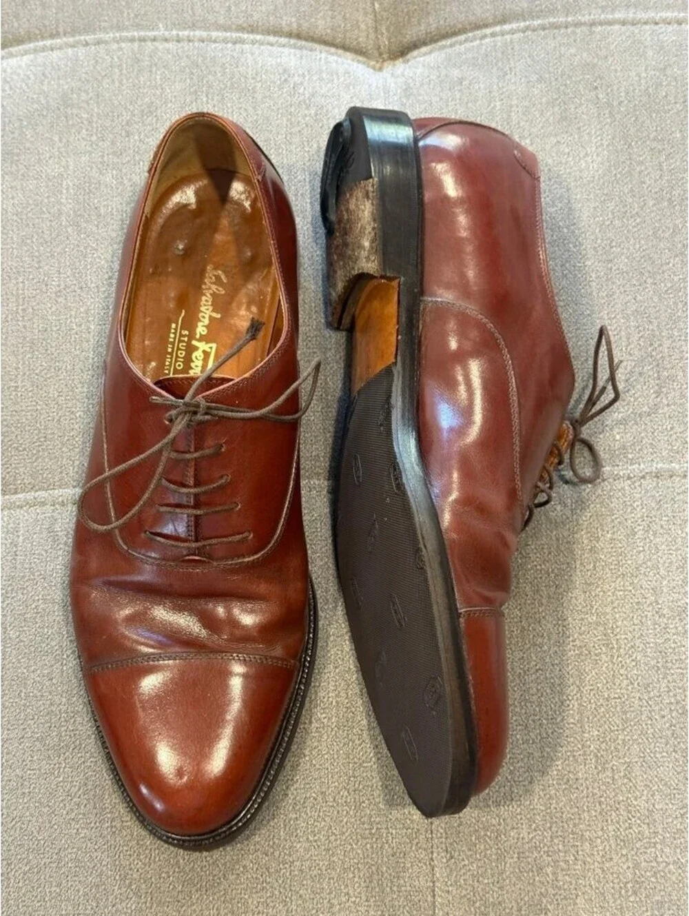 Salvatore Ferragamo Studio Cap Toe Oxford Brown Leather 10D
